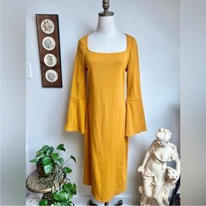 The Drop Women's Golden Yellow Square Neck Knit Dress